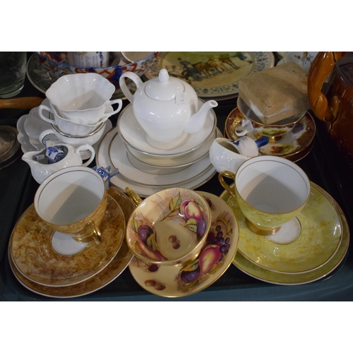 217 - A Tray of Ceramics to Include Aynsley Orchard Gold Cabinet Cup and Saucer, Polish Trios, Coalport Co... 