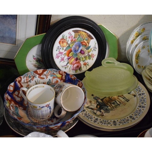 218 - A Tray of Ceramics to Include an Oriental 19th Century Imari Reeded Bowl (AF), Turkey Plate, Ebonise... 