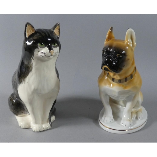 245 - A Russian Seated Dog and a Seated Cat by Babbacombe Pottery