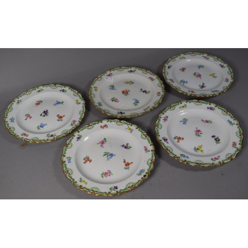 249 - A Set of Five Miessen Fruit Pattern Plates, 18cm Diameter