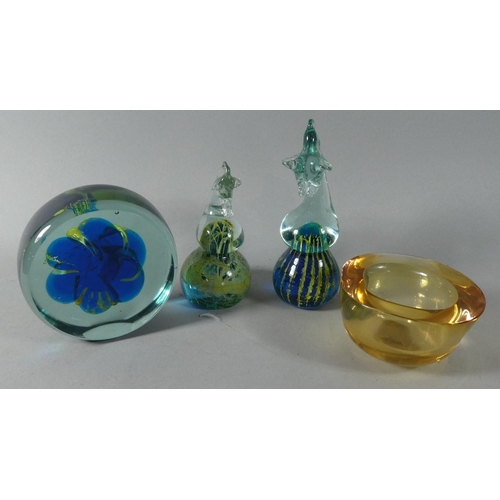 251 - Three Coloured Glass Paperweights and a Bowl