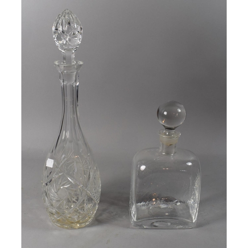 255 - A Tall Cut Glass Mallet Decanter and a Spirit Decanter