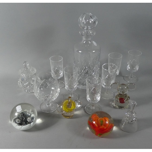 266 - A Collection of Glassware to Include Decanter, Six Sherries, Four Paperweights etc