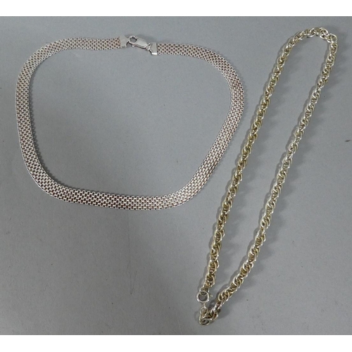 274 - An Italian Silver Chain Mail Necklace Together with One Other, 57.8g