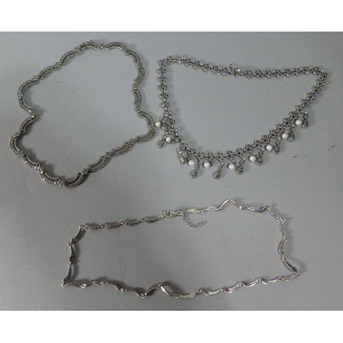 276 - Three Silver Style Marcasite Necklaces