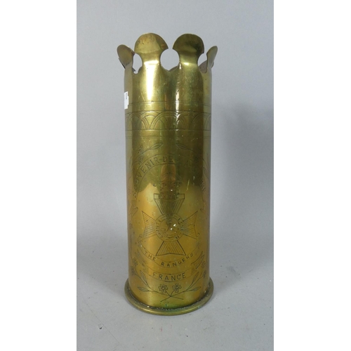 28 - A Trench Art Shell Inscribed with the County of London Rangers Badge, 