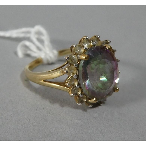 281 - A 9ct Gold Mystic Topaz and CZ Dress Ring, Size N, 3.6g