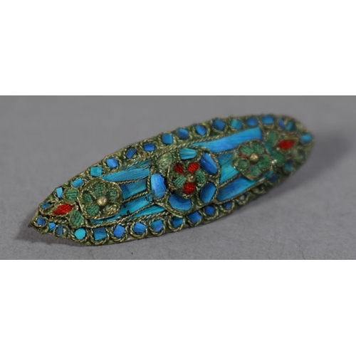 300 - A Micromosaic Kingfisher Feather Brooch, 3.5cm Long