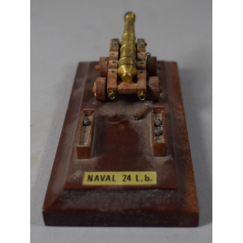 34 - A Small Military Ink Bottle Stand Depicting Naval 24lb Cannon, Missing Ink Bottle, 13cm Long