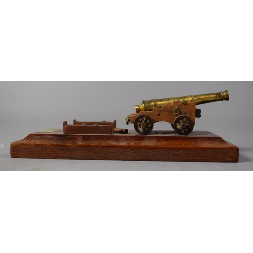 34 - A Small Military Ink Bottle Stand Depicting Naval 24lb Cannon, Missing Ink Bottle, 13cm Long