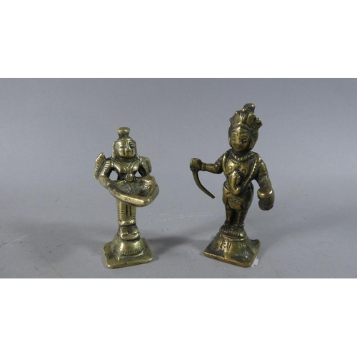 40 - A Pair of Indian Brass Hindu Temple Figures, 10cm High