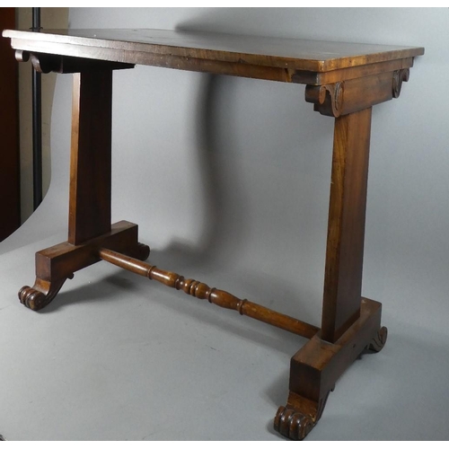 48 - A Mid 19th Century Style Rectangular Topped Occasional Table with Scrolled Feet and Turned Stretcher... 