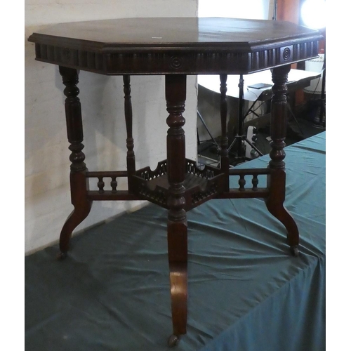 55 - An Edwardian Octagonal Mahogany Occasional Table with Galleried Stretcher Shelf, 78cm Diameter