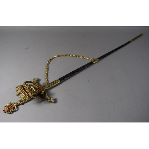 70 - A Reproduction Spanish Sword with Jewelled Heraldic Guard by Robert, 87cm Long