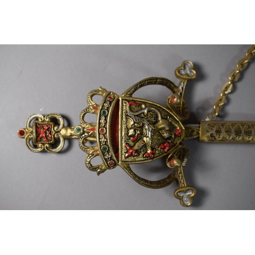 70 - A Reproduction Spanish Sword with Jewelled Heraldic Guard by Robert, 87cm Long