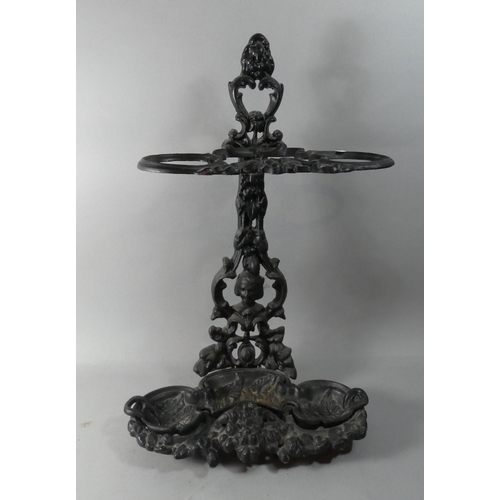 83 - A Reproduction Cast Metal Stick Stand with Removable Drip Tray, 65cm High