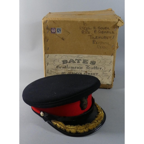 86 - A Military Cap in Original Cardboard Box for Lieutenant Colonel H Gough, Royal Signals, Tilehurst, R... 