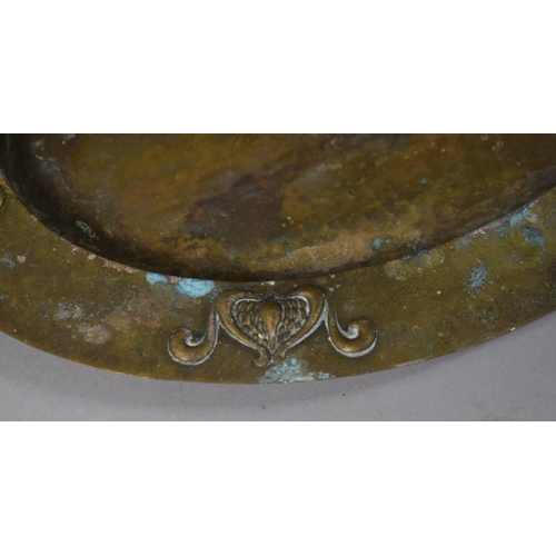 9 - A Pressed Brass Art Nouveau Oval Tray, 33.5cm Wide