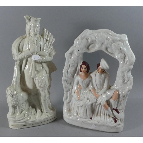 96 - Two Late 19th Century Staffordshire Flatbacks, Bonnie Prince Charlie and Lovers in Bower, 37cm high