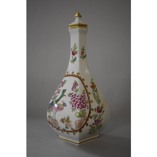 144 - A Late 20th Century Dresden Lidded Bottle Vase with Hand Painted Exotic Bird Decoration, 21.5cms Hig... 