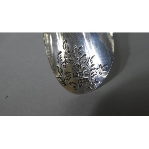 109 - An Edwardian Silver Tea Caddy Shovel with Mother of Pearl Handle and Tea Plant Engraving to Bowl, Ch... 