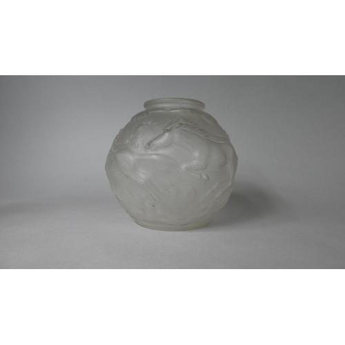 183 - An Art Deco Opaque Satin Glass Spherical Vase Decorated in Relief with Running Horses - (Design by J... 