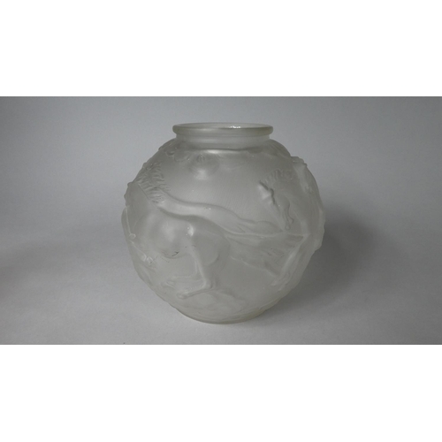 183 - An Art Deco Opaque Satin Glass Spherical Vase Decorated in Relief with Running Horses - (Design by J... 