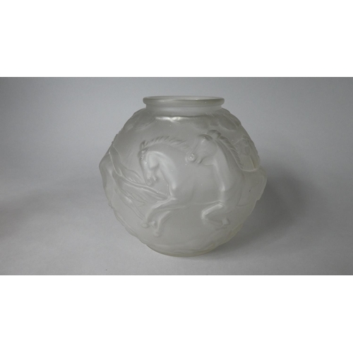 183 - An Art Deco Opaque Satin Glass Spherical Vase Decorated in Relief with Running Horses - (Design by J... 