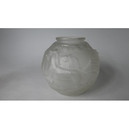183 - An Art Deco Opaque Satin Glass Spherical Vase Decorated in Relief with Running Horses - (Design by J... 