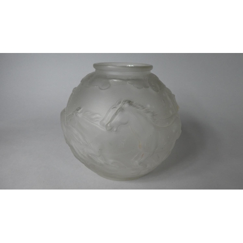 183 - An Art Deco Opaque Satin Glass Spherical Vase Decorated in Relief with Running Horses - (Design by J... 