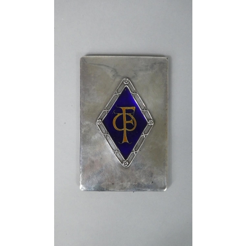 113 - A Continental Silver and Enamel Art Nouveau Handbag Mirror, Monogrammed W.F, 11 x 7cms