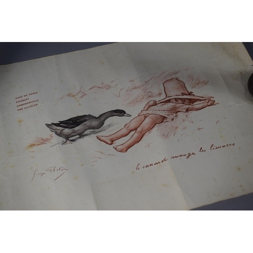 56 - Three Cafe Du Paris Prints After Georges Redon Naughty Children Series with Handwritten Luncheon Men... 