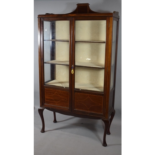 416 - An Edwardian Inlaid Mahogany Galleried Display Cabinet on Short Cabriole Supports, 98cms Wide