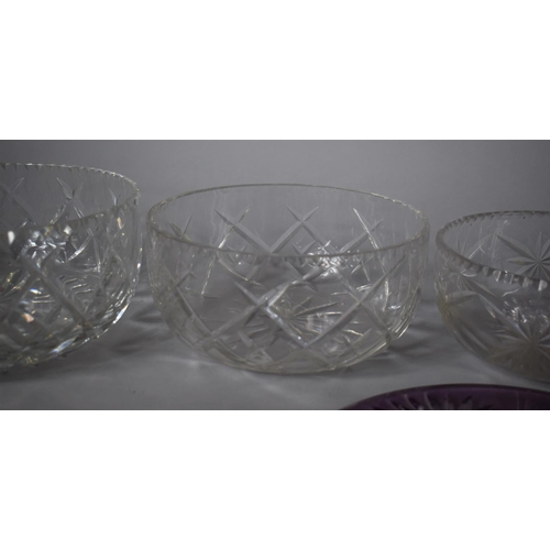 305 - A Collection of Good Quality Cut Glass Bowls together with Glass Vase and Aubergine Cut Glass Stand ... 