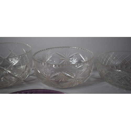 305 - A Collection of Good Quality Cut Glass Bowls together with Glass Vase and Aubergine Cut Glass Stand ... 