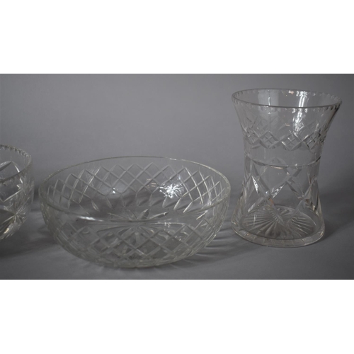 305 - A Collection of Good Quality Cut Glass Bowls together with Glass Vase and Aubergine Cut Glass Stand ... 