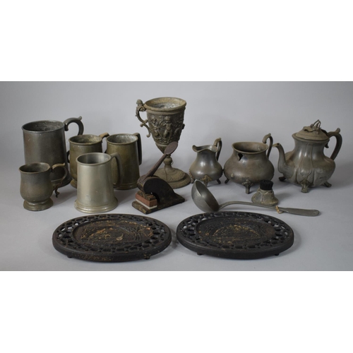 122 - A Collection of Metal Wares to include Cast Iron Coalbrookdale Stands, Pewter Teapot, Cast Metal Urn... 