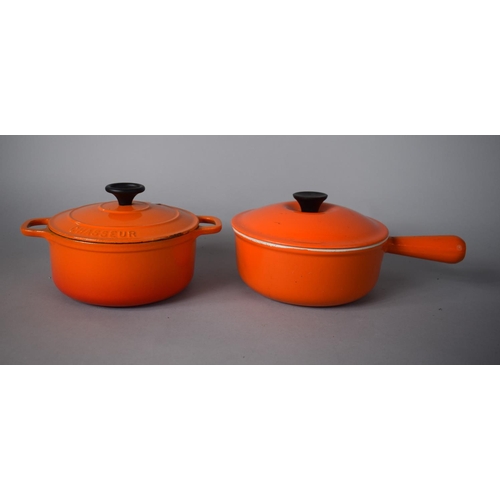 100 - Two Enamelled Cast Iron Cooking Pots by Le Creuset and Chasseur