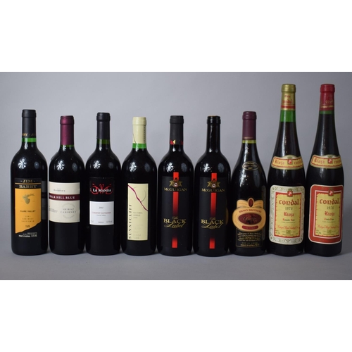 85 - Nine Bottles of Red Wine to include Two Bottles of 1976 Rioja Condal, Shiraz 1999, 1997 Cabernet Sau... 