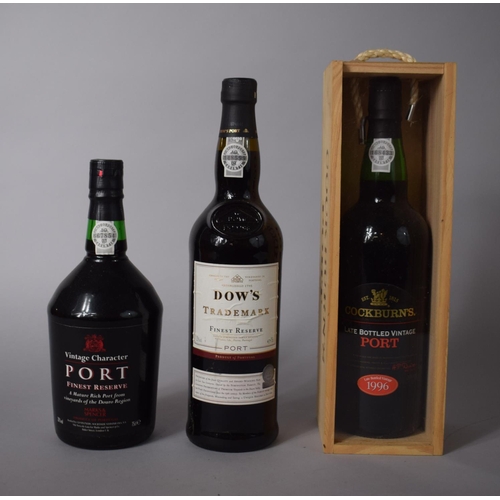 80 - Three Bottles of Port comprising a Cased Bottle of Cockburns Later Bottled Vintage 1996 and Dows Fin... 