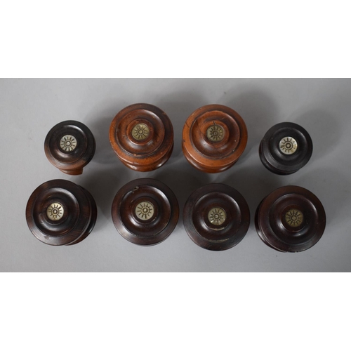 20 - A Collection of Eight Turned Wooden 19th Century Door Knobs with Inset Mother of Pearl Discs Featuri... 