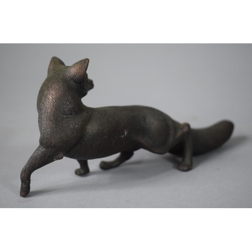 4 - A Bronzed Study of a Fox, 17x7cms High with Stamped ACC Under.