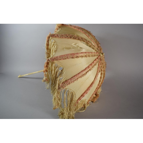 221 - A Victorian Ivory Handled Ladies Silk Parasol, Some Tears to Canopy