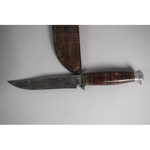 33 - A Boy Scouts Leather Belt and a William Rogers Bowie Knife 'I Cut My Way' with Leather Sheath
