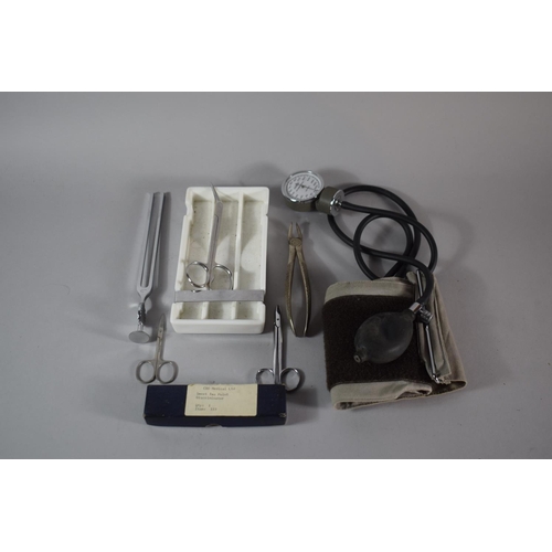 26 - A Collection of Medical Instruments, Blood Pressure Meter, Scissors Etc.
