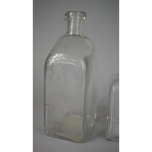 300 - An Early English Gin Bottle with Etched Inscription and Side Decoration Together with an Ink Bottle,... 