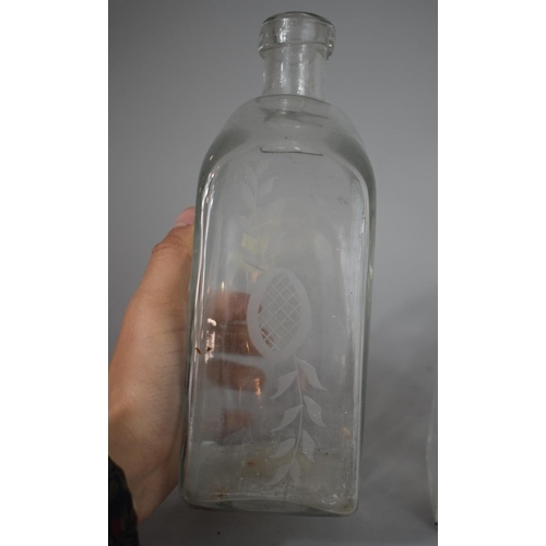 300 - An Early English Gin Bottle with Etched Inscription and Side Decoration Together with an Ink Bottle,... 