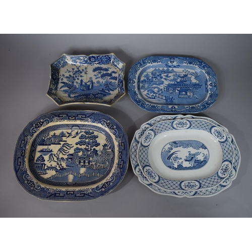 279 - A Collection of Blue and White Serving Dishes and Meat Plates to Feature Early Shaped Example with M... 