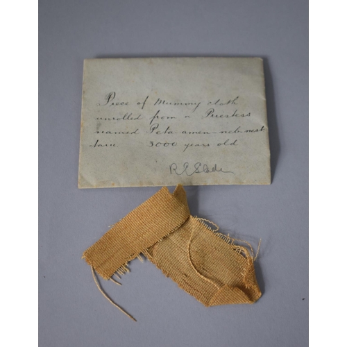 43 - An Envelope with 19th Century Hand Written Inscription 'Piece of Mummy Cloth Unrolled from a Prieste... 
