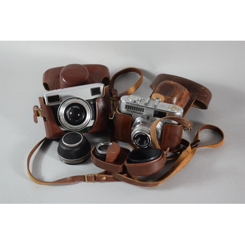 28 - A Vintage Leather Cased Camera by Werra with Carl Zeiss Jena Lens Together with a Voigtlander with P... 